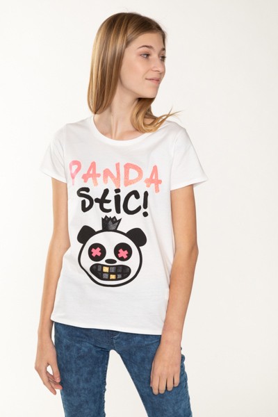 Biały T-shirt dla dziewczyny PANDA