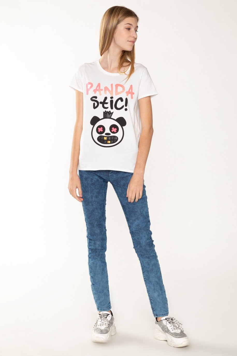 Biały T-shirt dla dziewczyny PANDA