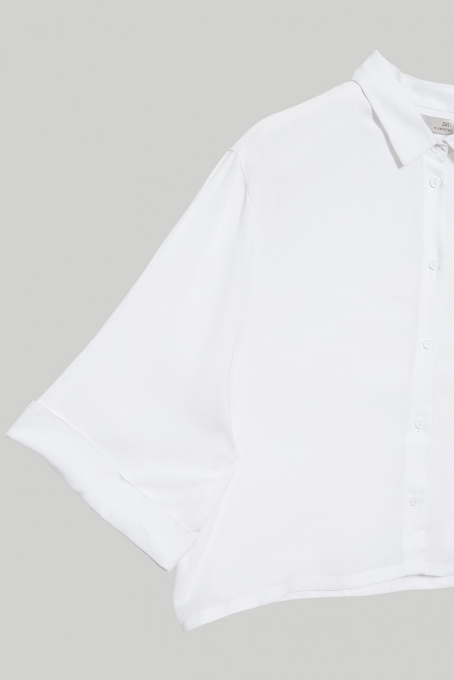 Biała koszula z krótkim rękawem dla dziewczyny - 28270