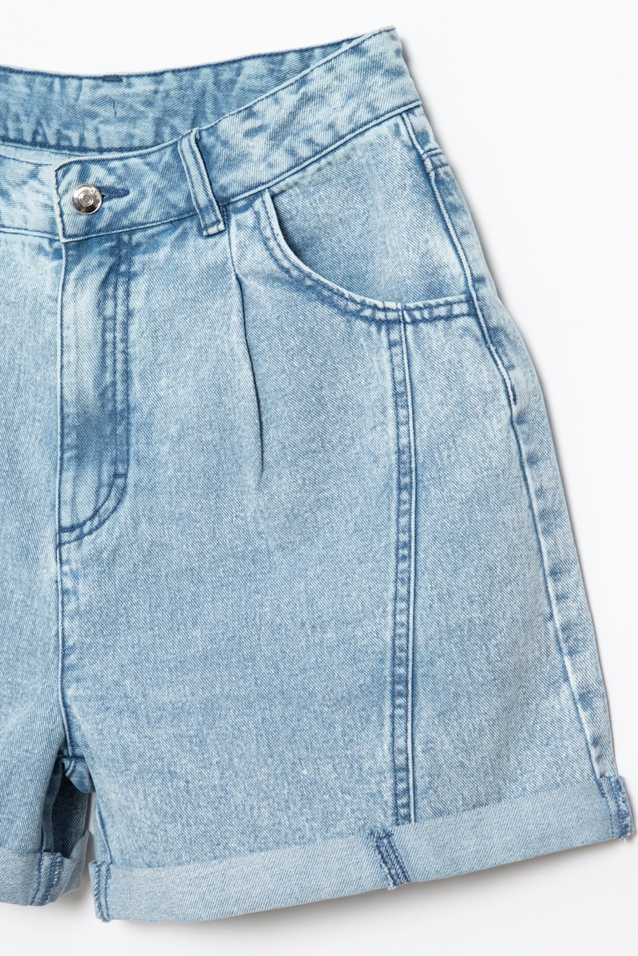 Jeansowe szorty dla dziewczyny z ozdobnymi przeszyciami - 28272