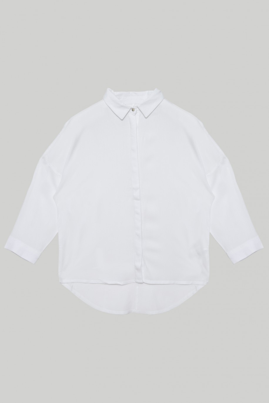 Klasyczna biała koszula z przedłużanym tyłem dla dziewczyny - 28273
