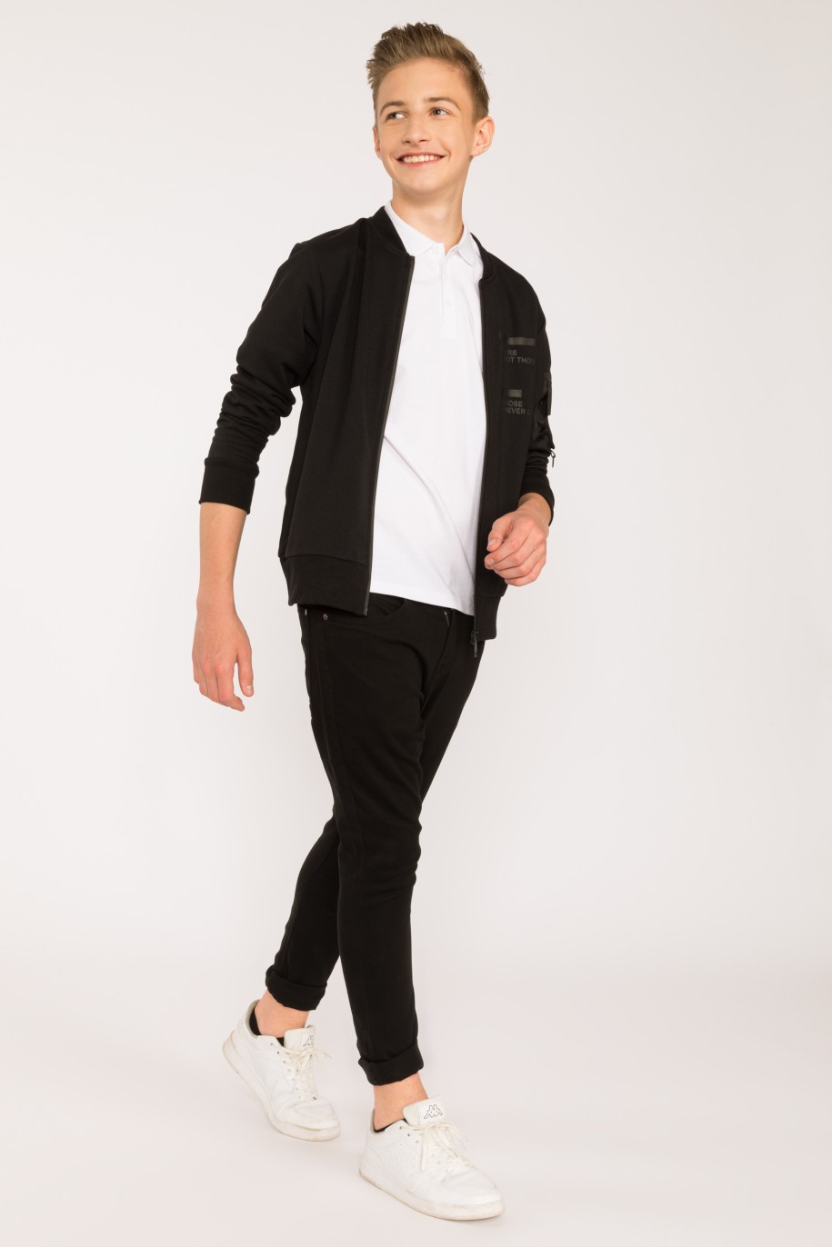 Czarne materiałowe spodnie dla chłopaka REGULAR - 28415
