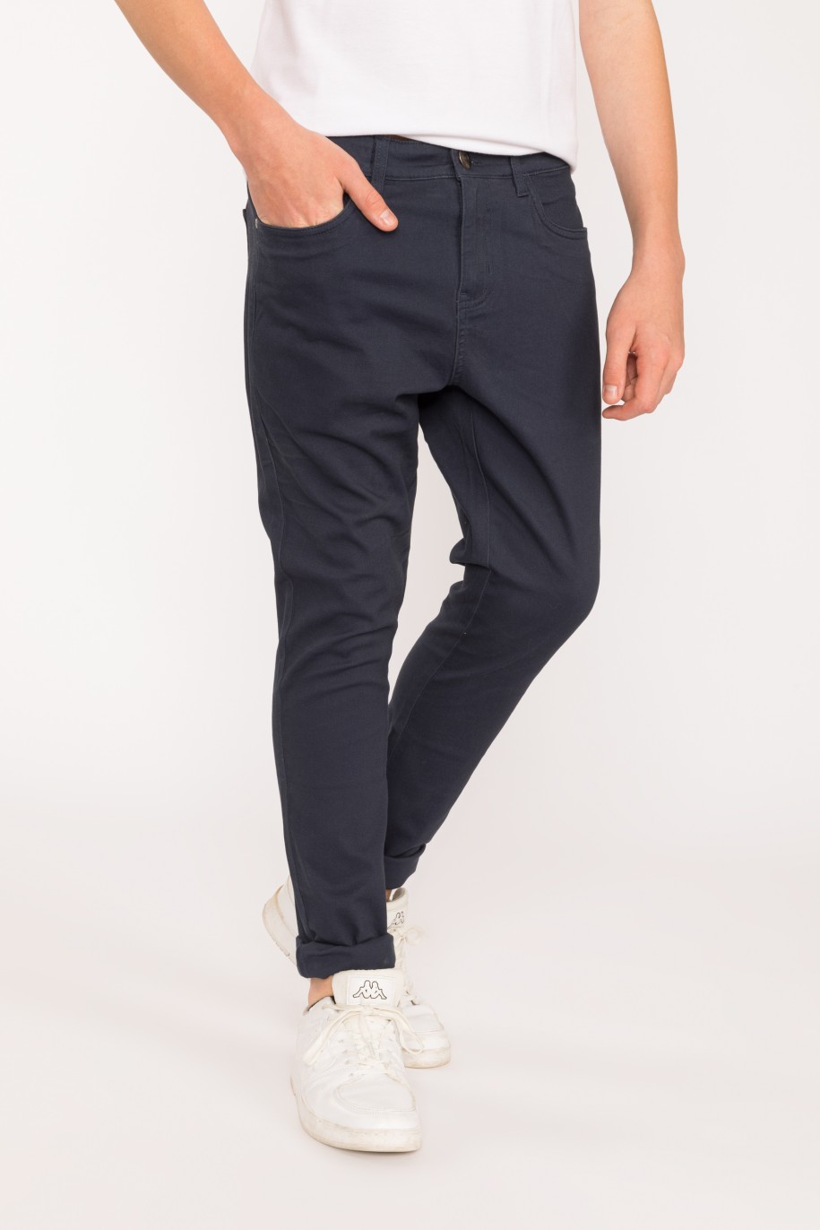 Granatowe materiałowe spodnie dla chłopaka LOOSE - 28422