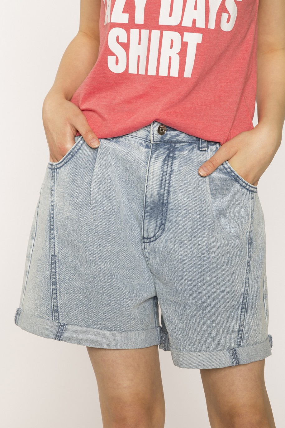 Jeansowe szorty dla dziewczyny z ozdobnymi przeszyciami - 28523