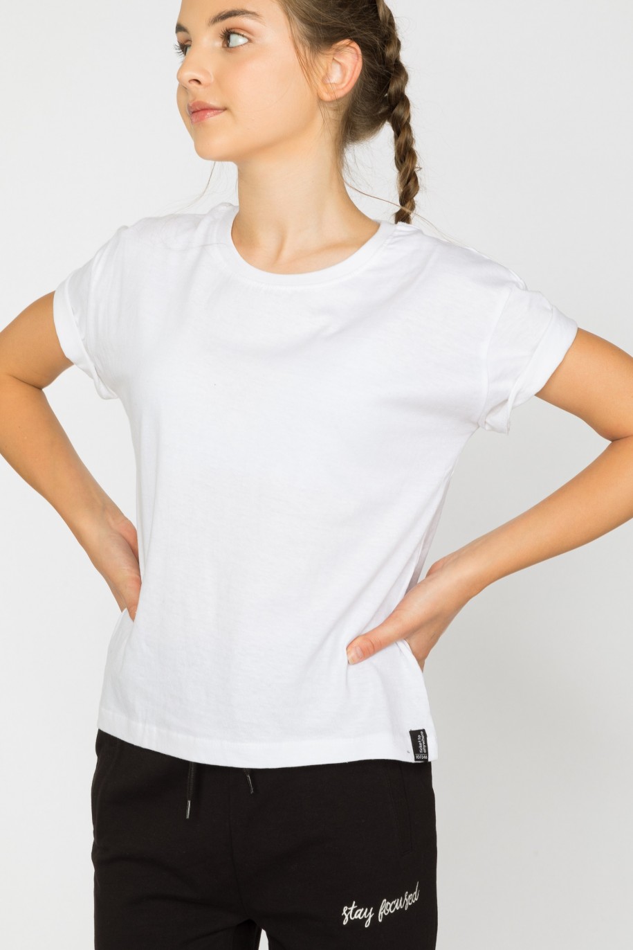 Biały t-shirt dla dziewczyny bez nadruku - 29361
