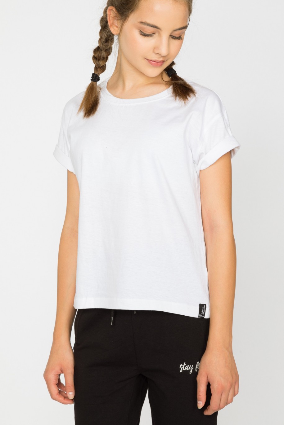 Biały t-shirt dla dziewczyny bez nadruku - 29363
