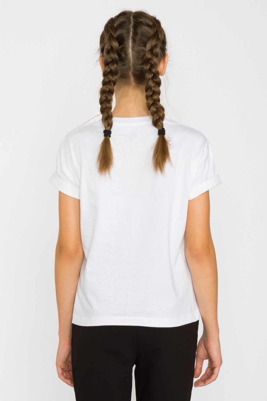 Biały t-shirt dla dziewczyny bez nadruku - 29364