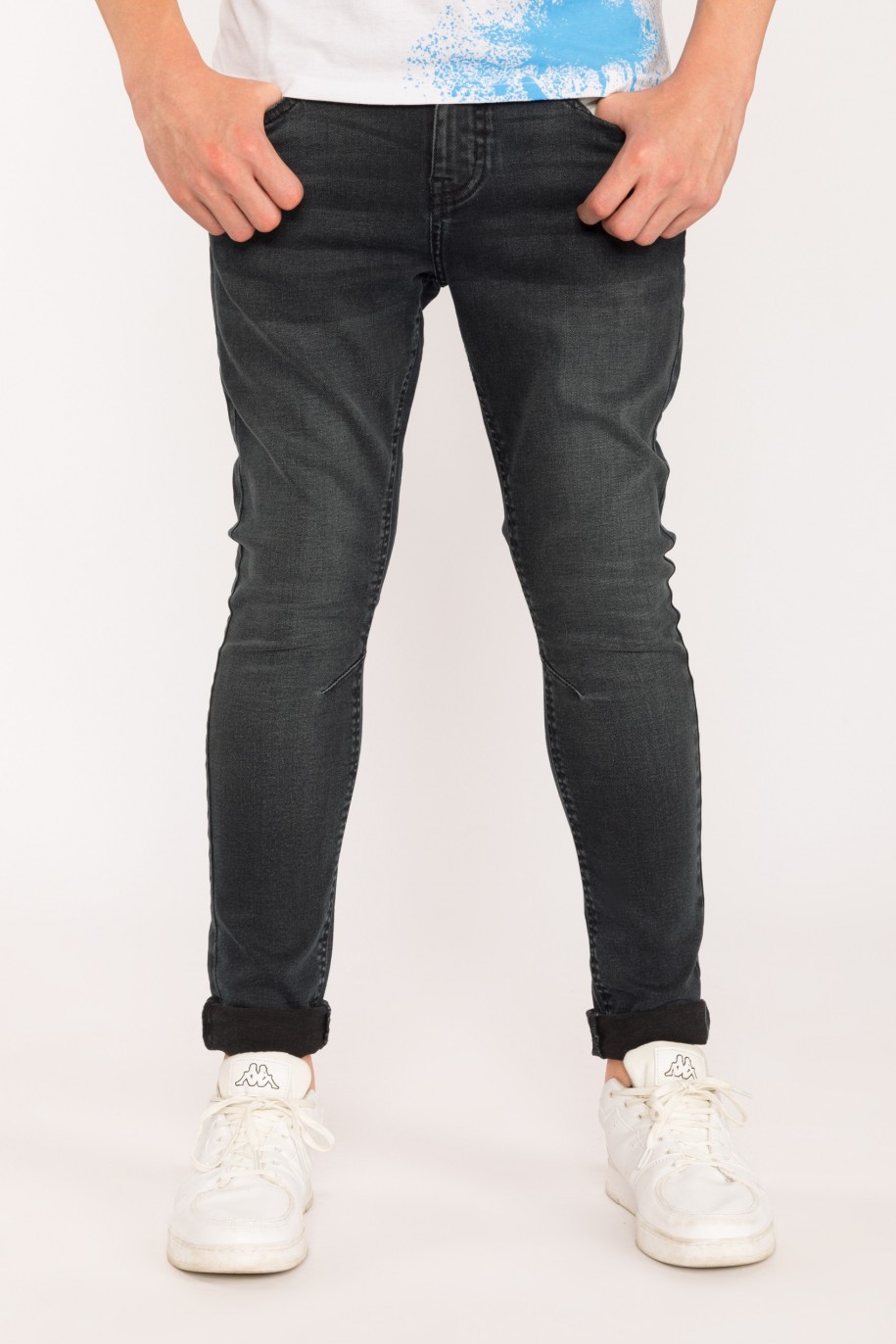Granatowe jeansowe spodnie dla chłopaka Regular - 29517
