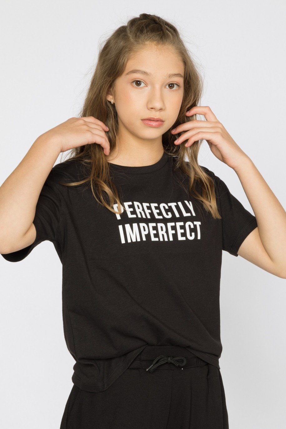 Czarny t-shirt dla dziewczyny PERFECTLY IMPERFECT - 29826