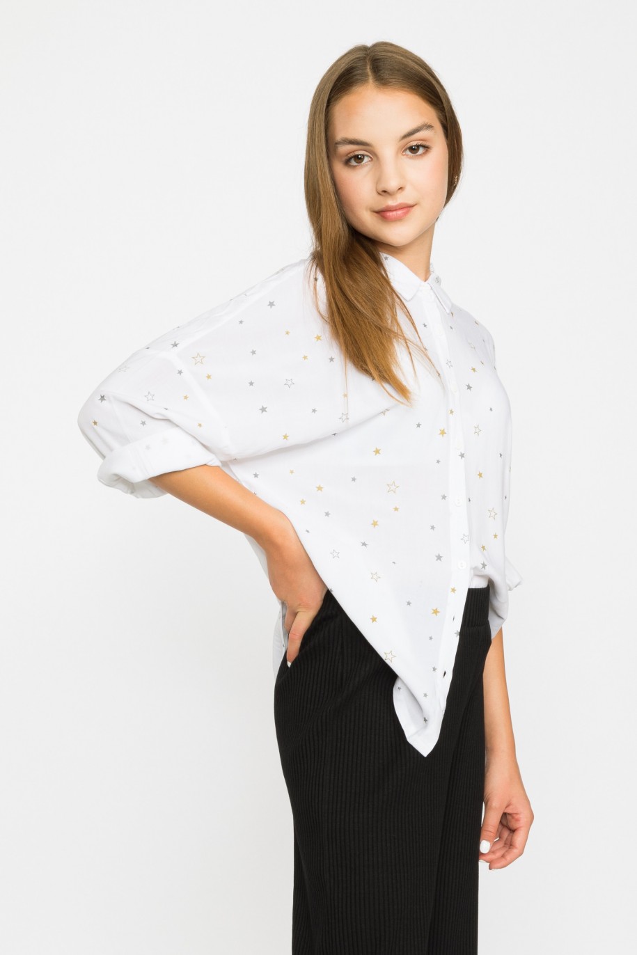 Biała koszula w gwiazdki dla dziewczyny - 31041