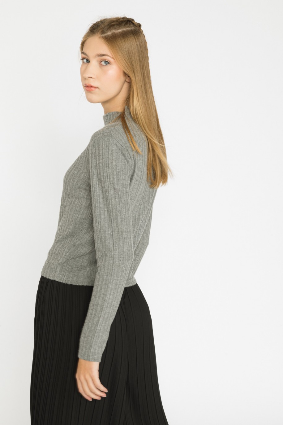 Szary sweter dla dziewczyny z długim rękawem i półgolfem - 31092