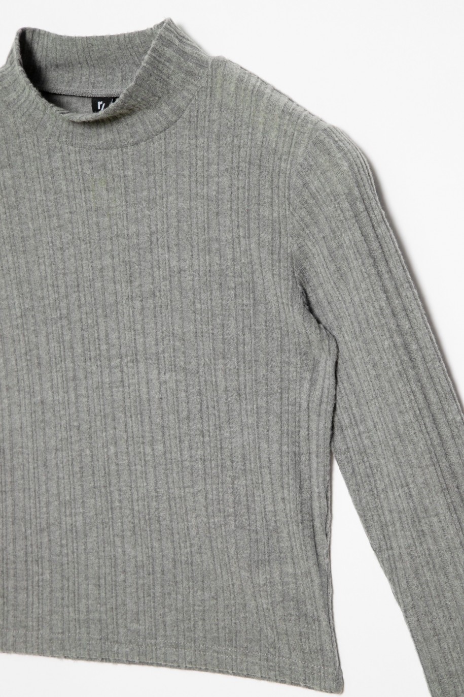 Szary sweter dla dziewczyny z długim rękawem i półgolfem - 31096