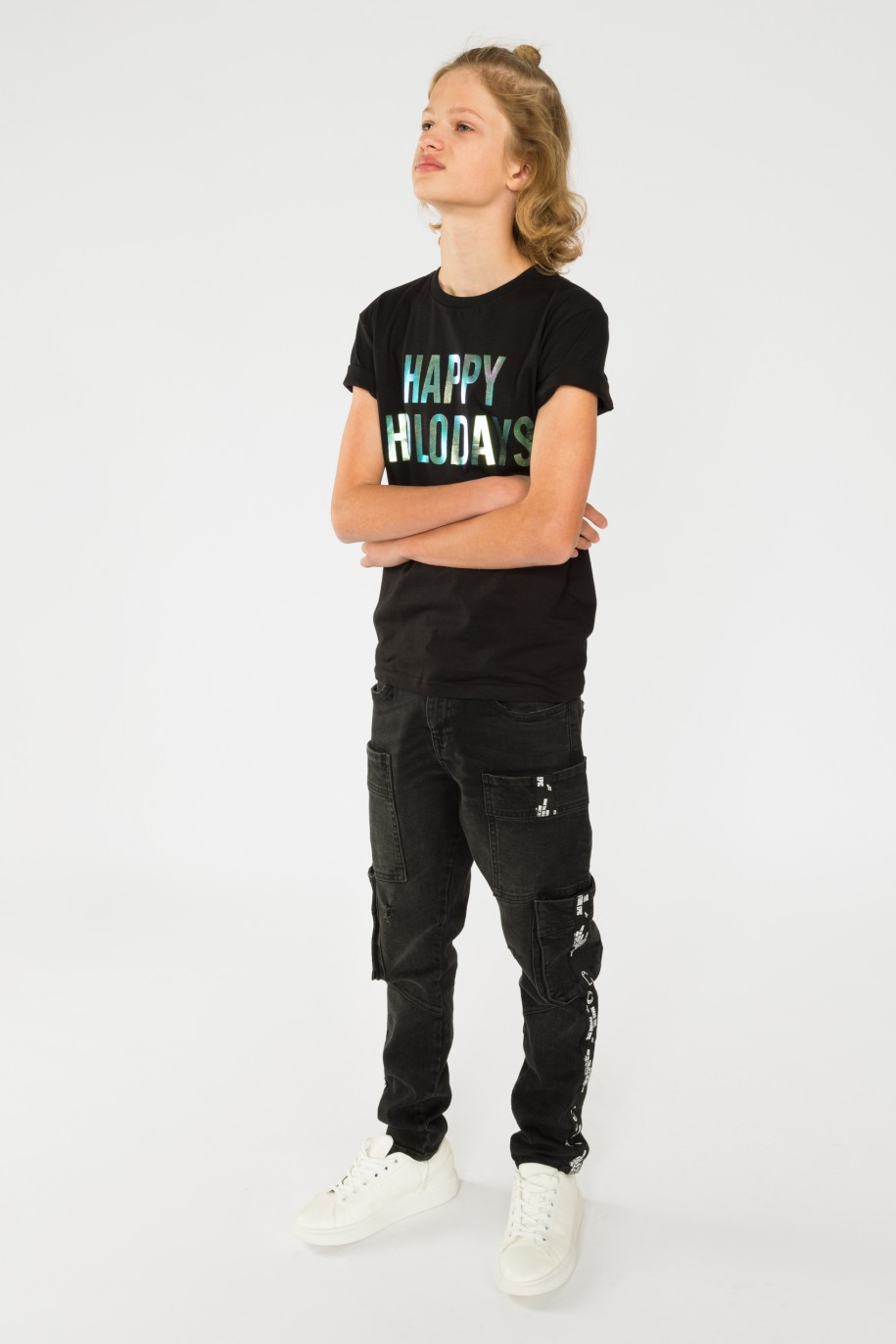 Czarny t-shirt dla chłopaka HAPPY HOLODAYS - 31177