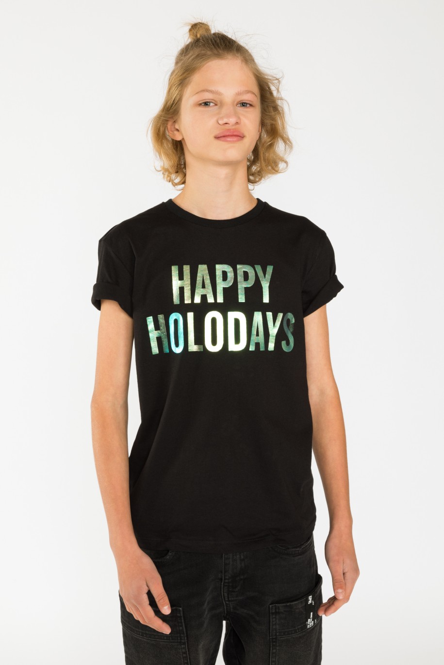 Czarny t-shirt dla chłopaka HAPPY HOLODAYS - 31178