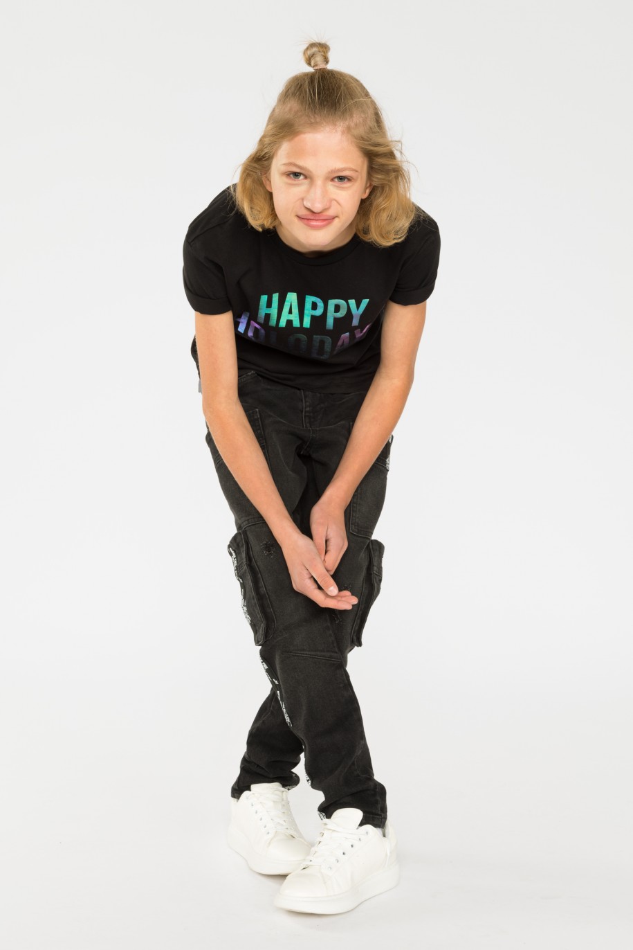 Czarny t-shirt dla chłopaka HAPPY HOLODAYS - 31179