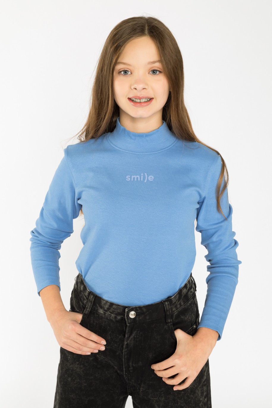 Niebieska bluzka z długim rękawem dla dziewczyny SMILE - 31185