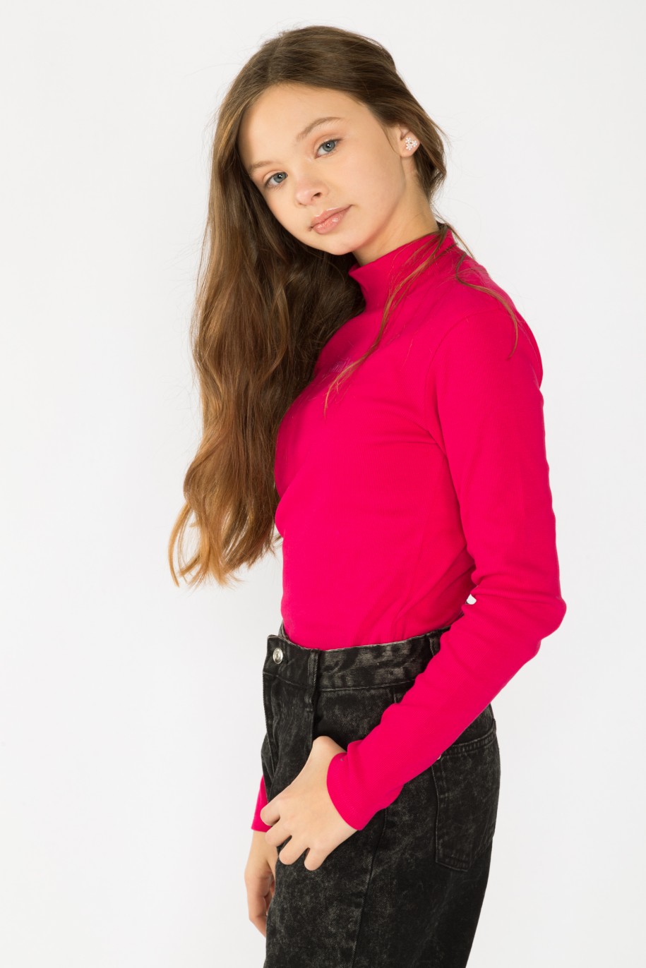 Różowa bluzka z długim rękawem dla dziewczyny SMILE - 31190