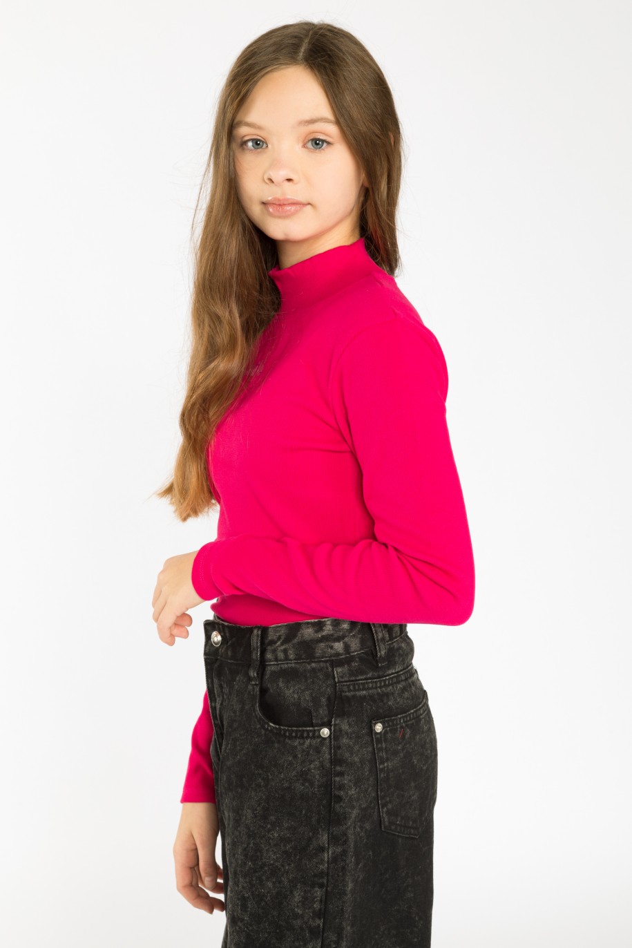 Różowa bluzka z długim rękawem dla dziewczyny SMILE - 31193