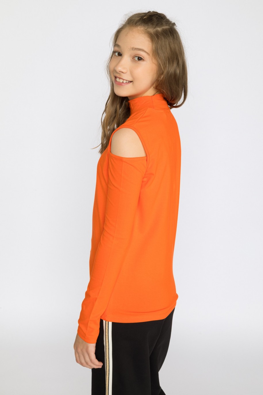 Pomarańczowa bluzka dla dziewczyny z odkrytymi ramionami - 31378