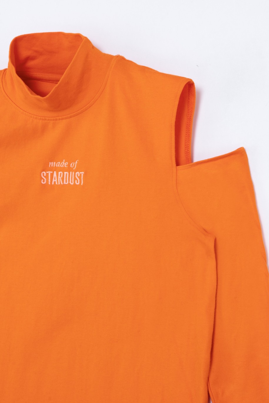 Pomarańczowa bluzka dla dziewczyny z odkrytymi ramionami - 31382