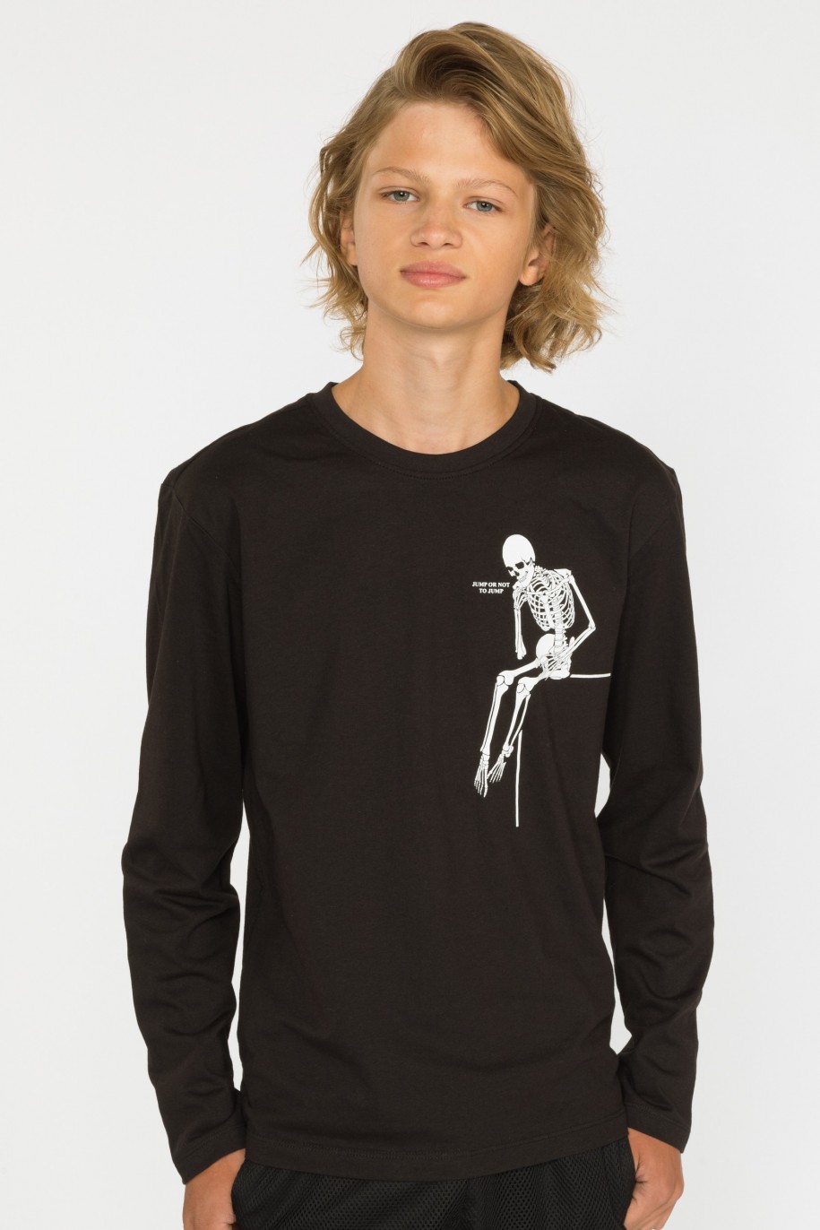 Czarny t-shirt dla chłopaka z długim rękawem SKELETON - 31494