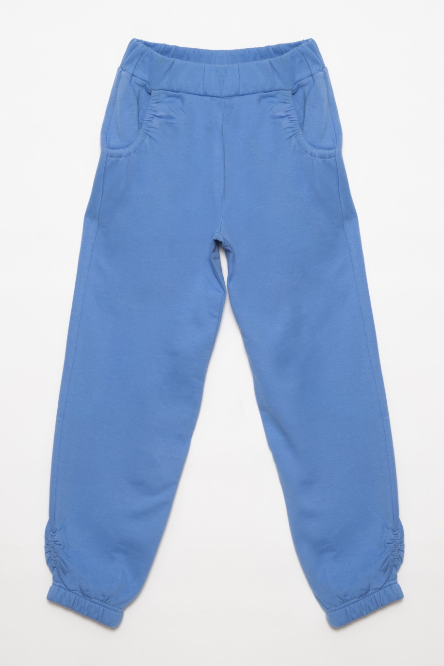 Niebieskie spodnie dresowe dla dziewczyny ze ściągaczami - 31816