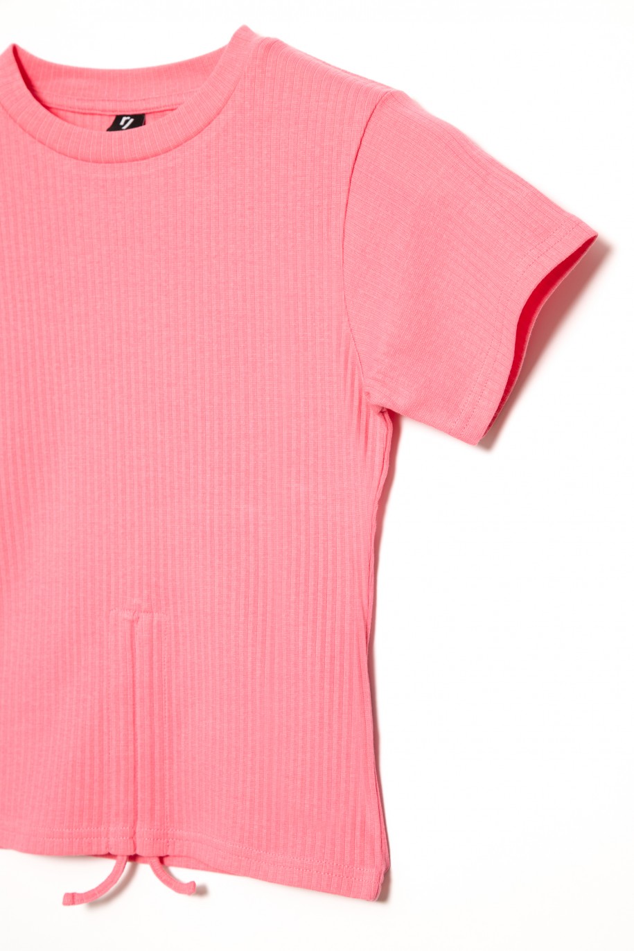 Różowy t-shirt dla dziewczyny z marszczeniem na przodzie - 31835
