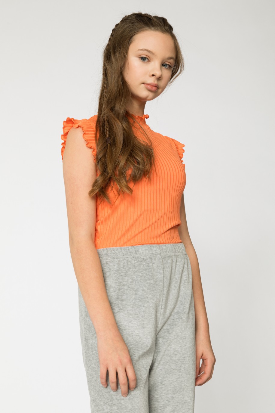 Prążkowana pomarańczowa bluzka dla dziewczyny z półgolfem - 31838