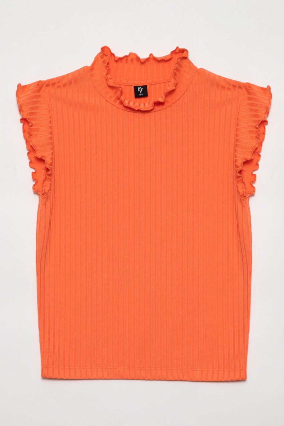 Prążkowana pomarańczowa bluzka dla dziewczyny z półgolfem - 31840