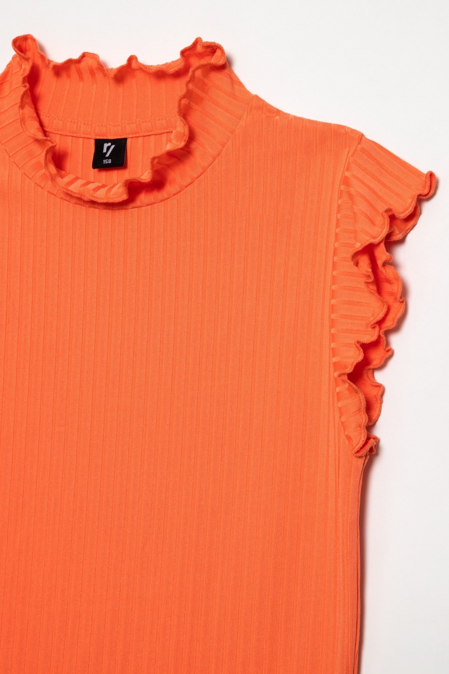 Prążkowana pomarańczowa bluzka dla dziewczyny z półgolfem - 31841