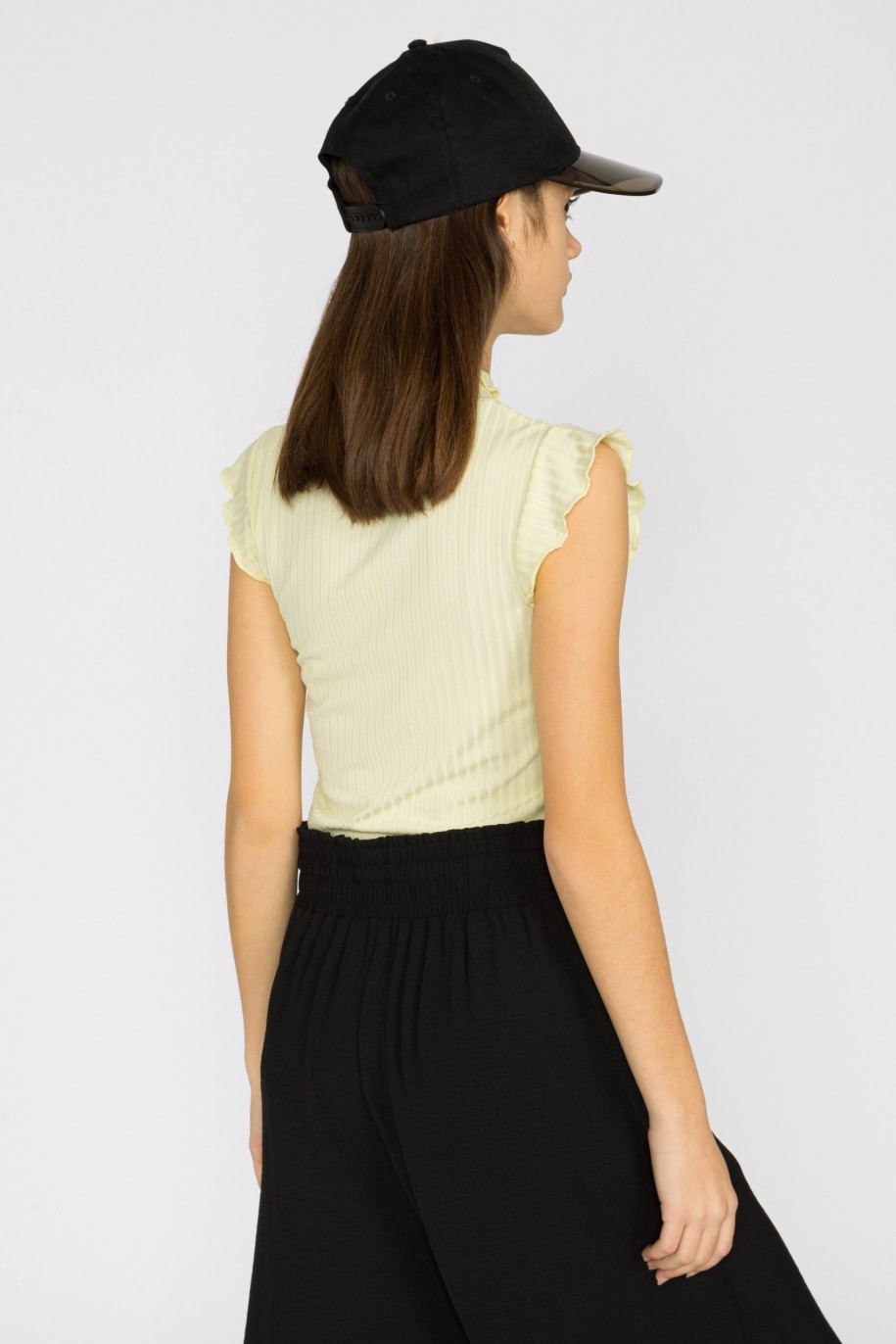 Prążkowana żółta bluzka dla dziewczyny z półgolfem - 31960