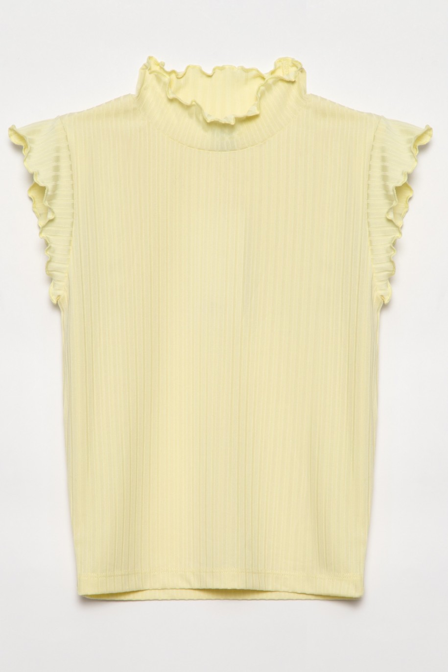 Prążkowana żółta bluzka dla dziewczyny z półgolfem - 31963