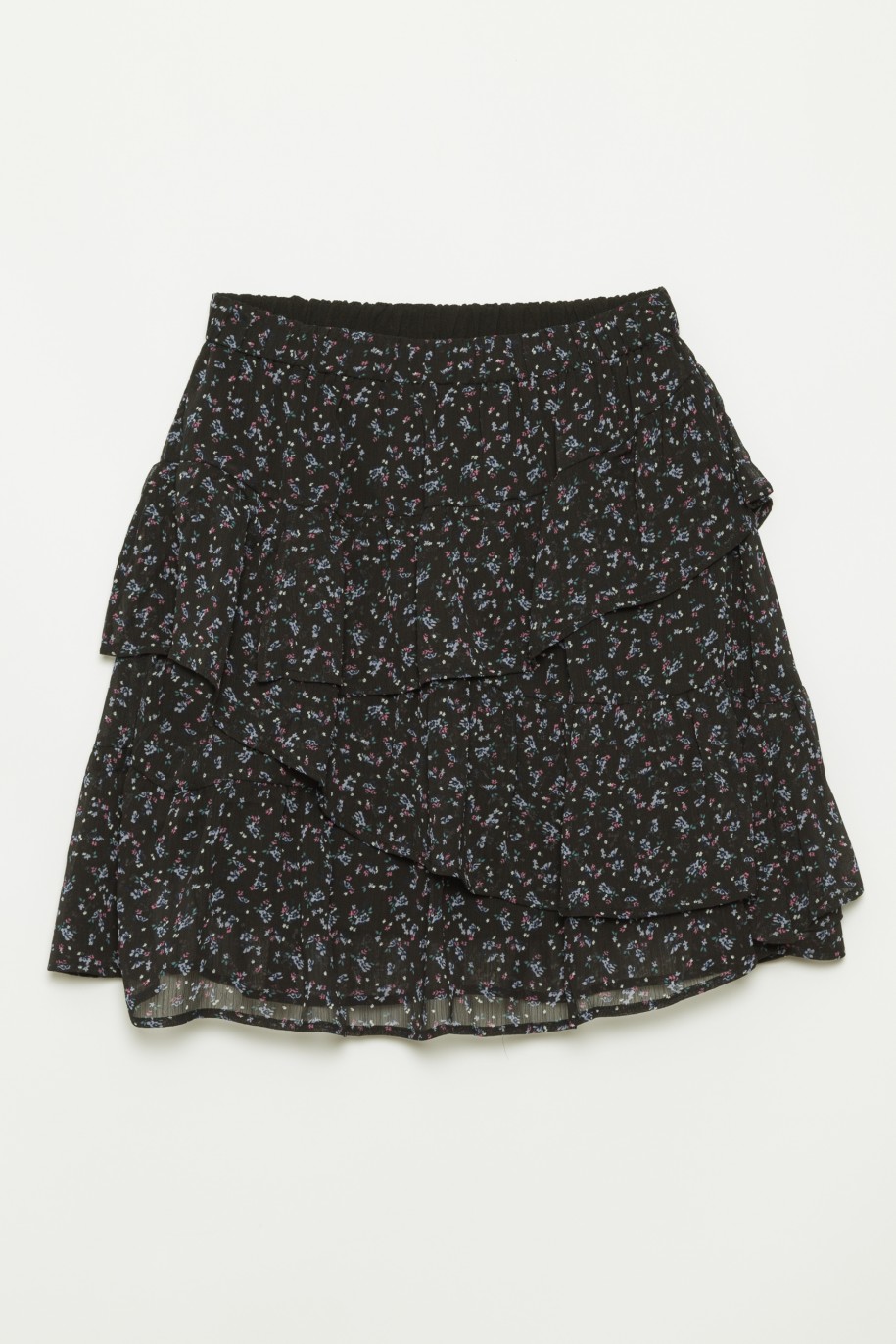 Czarna spódnica dla dziewczyny z falbanami w kwiaty - 32039