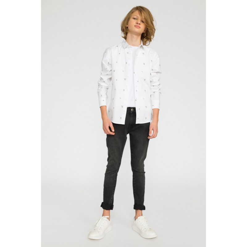 Biała koszula w zimowy wzór dla chłopaka - 32053