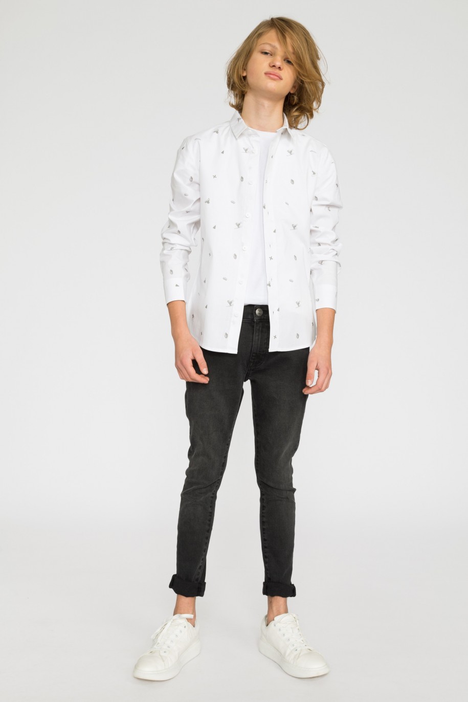 Biała koszula w zimowy wzór dla chłopaka - 32053