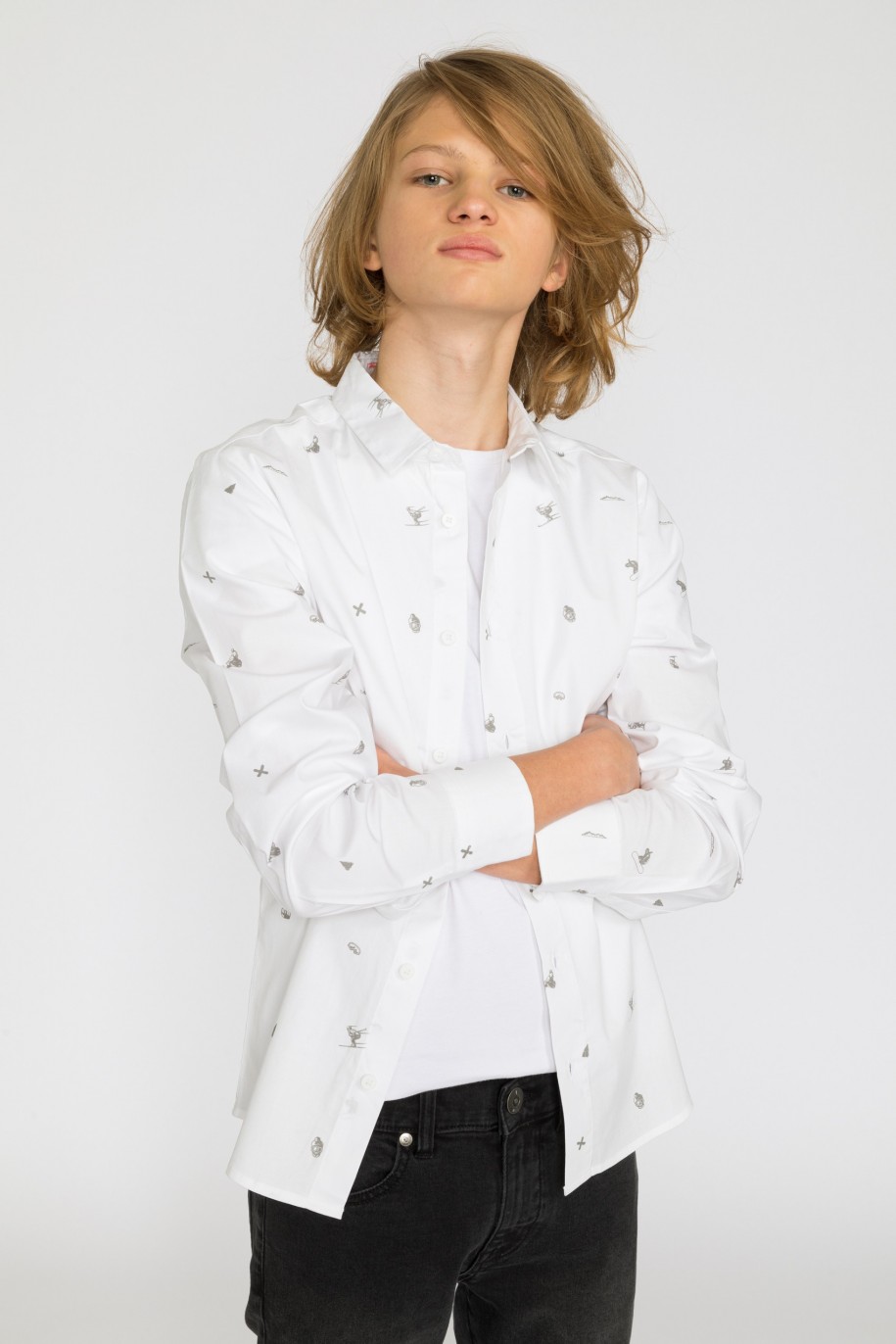 Biała koszula w zimowy wzór dla chłopaka - 32055