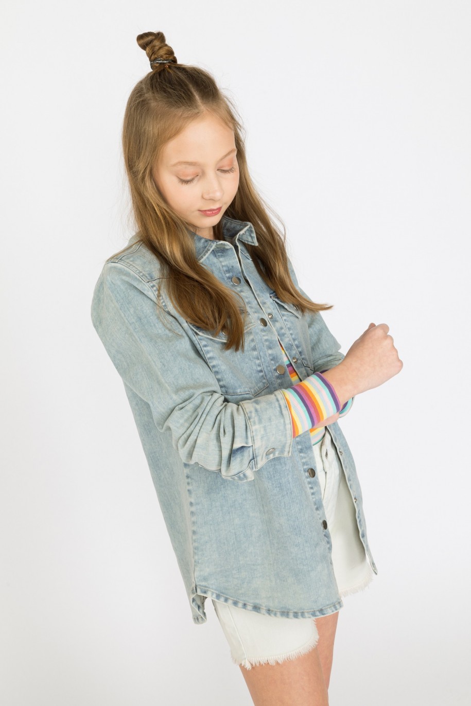 Jeansowa koszula z długim rękawem dla dziewczyny - 32514