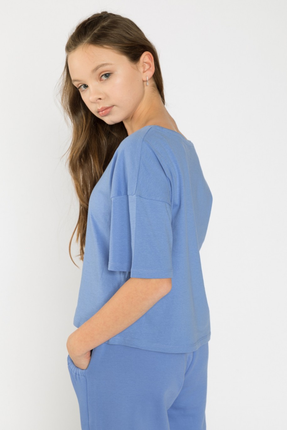 Niebieski t-shirt dla dziewczyny BUTTERFLY - 32528