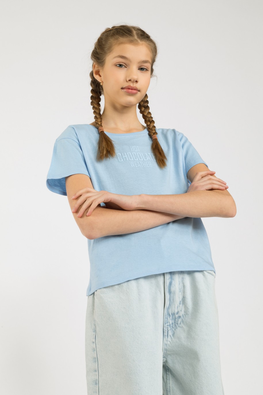 Niebieski t-shirt dla dziewczyny HOT CHOCOLATE WEATHER - 32684