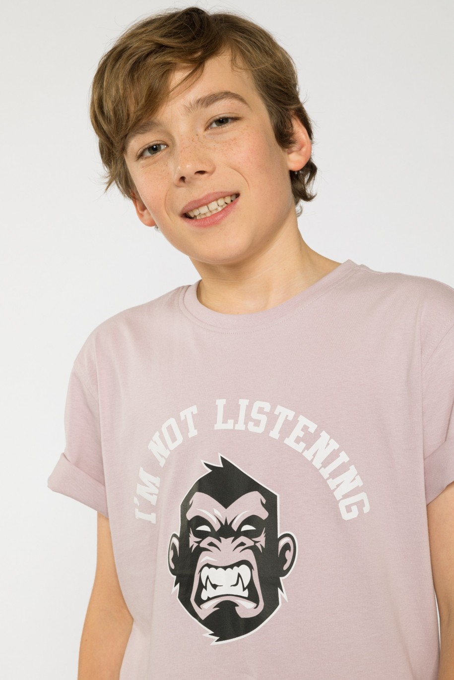 Beżowy t-shirt dla chłopaka I'm NOT LISTENING - 32789