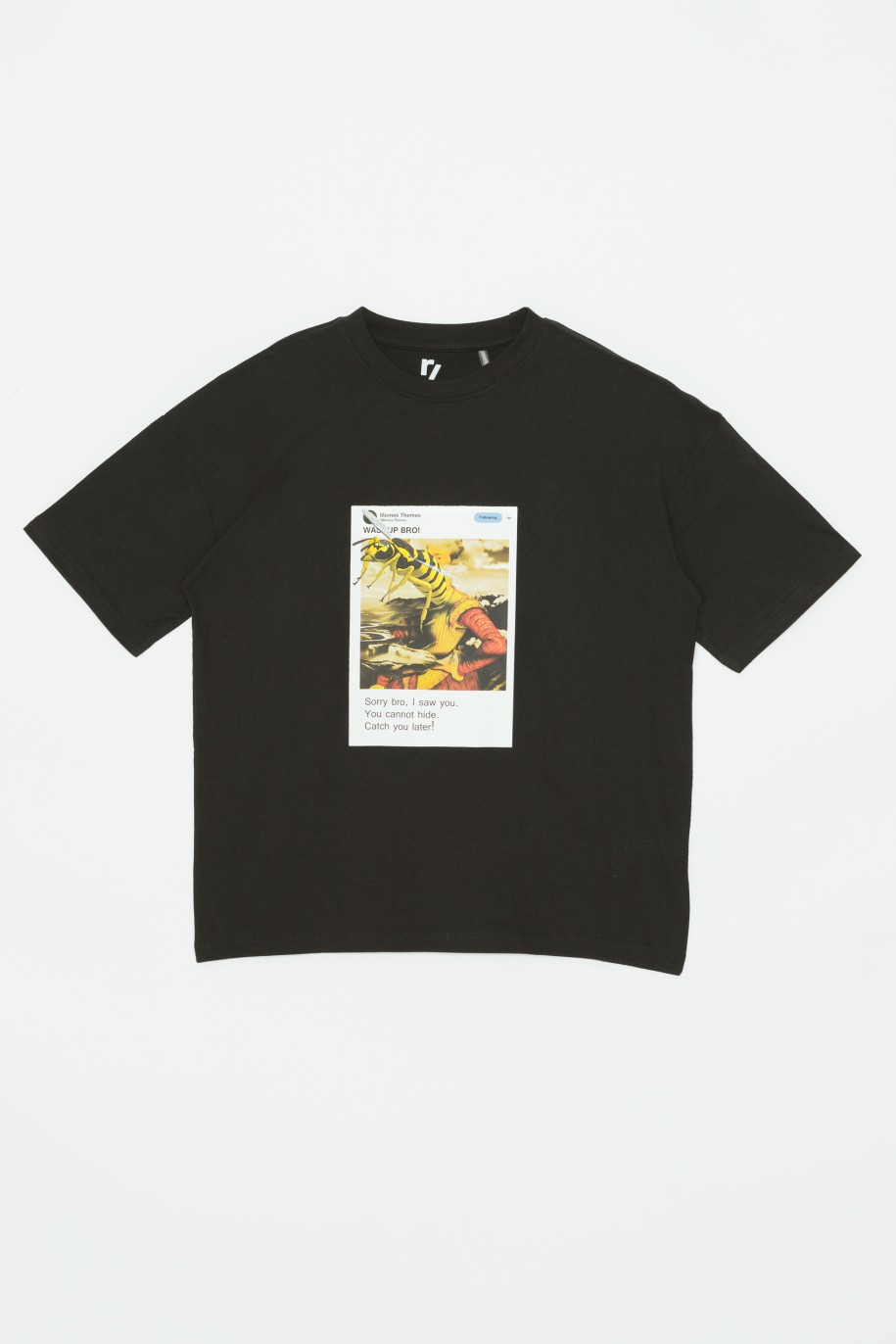Czarny t-shirt z aplikacją WASP UP dla chłopaka - 32868