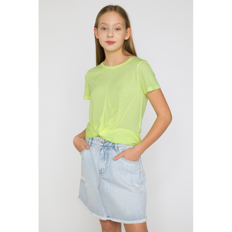 Neonowy t-shirt dla dziewczyny z marszczonym dołem - 33255