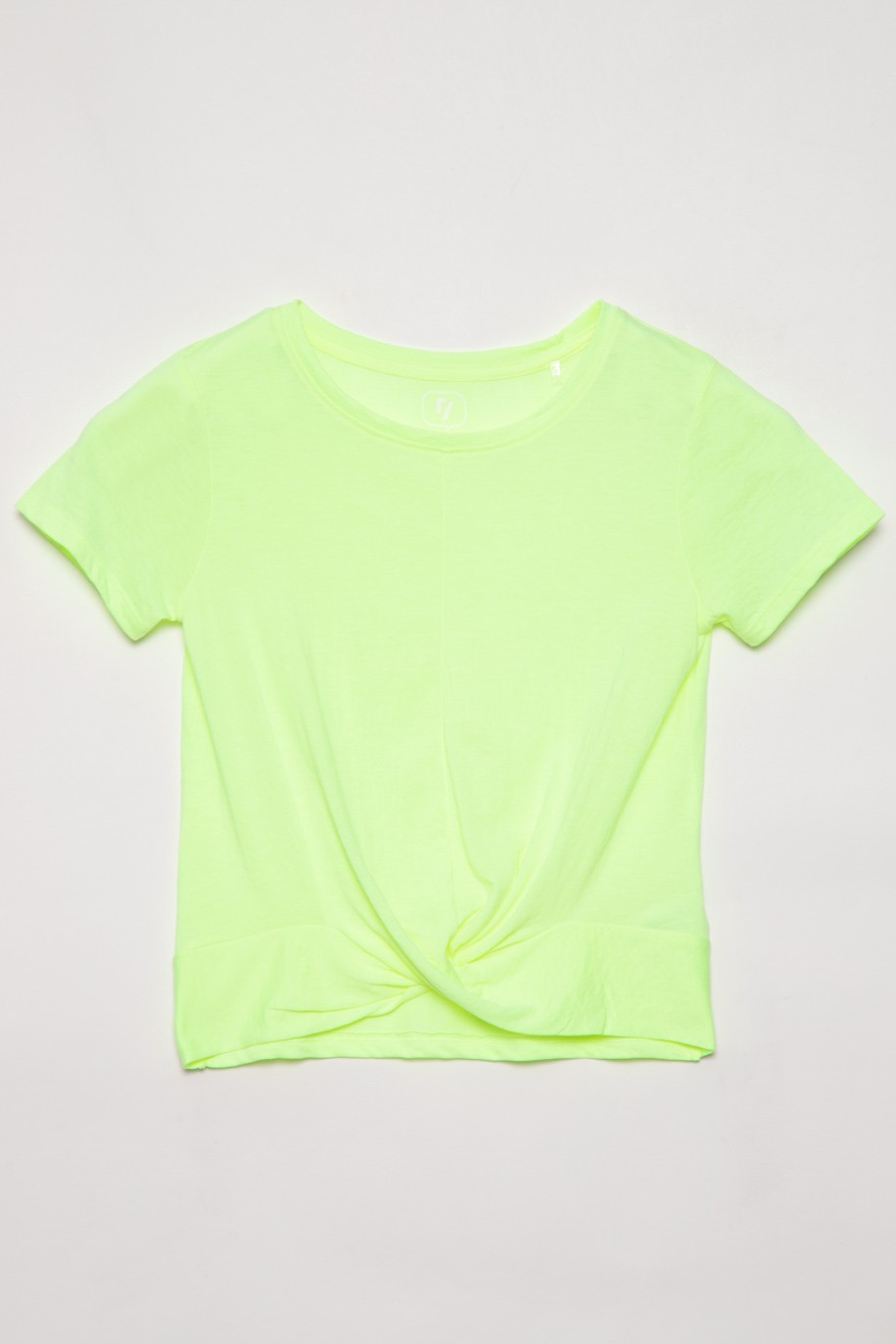 Neonowy t-shirt dla dziewczyny z marszczonym dołem - 33259