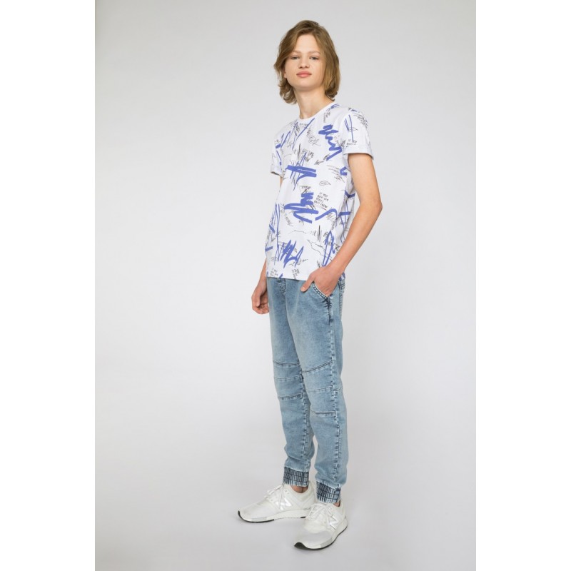 Niebieskie jeansy typu jogger ze ściągaczami dla chłopaka - 33577