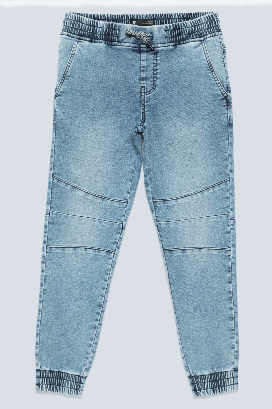 Niebieskie jeansy typu jogger ze ściągaczami dla chłopaka - 33581