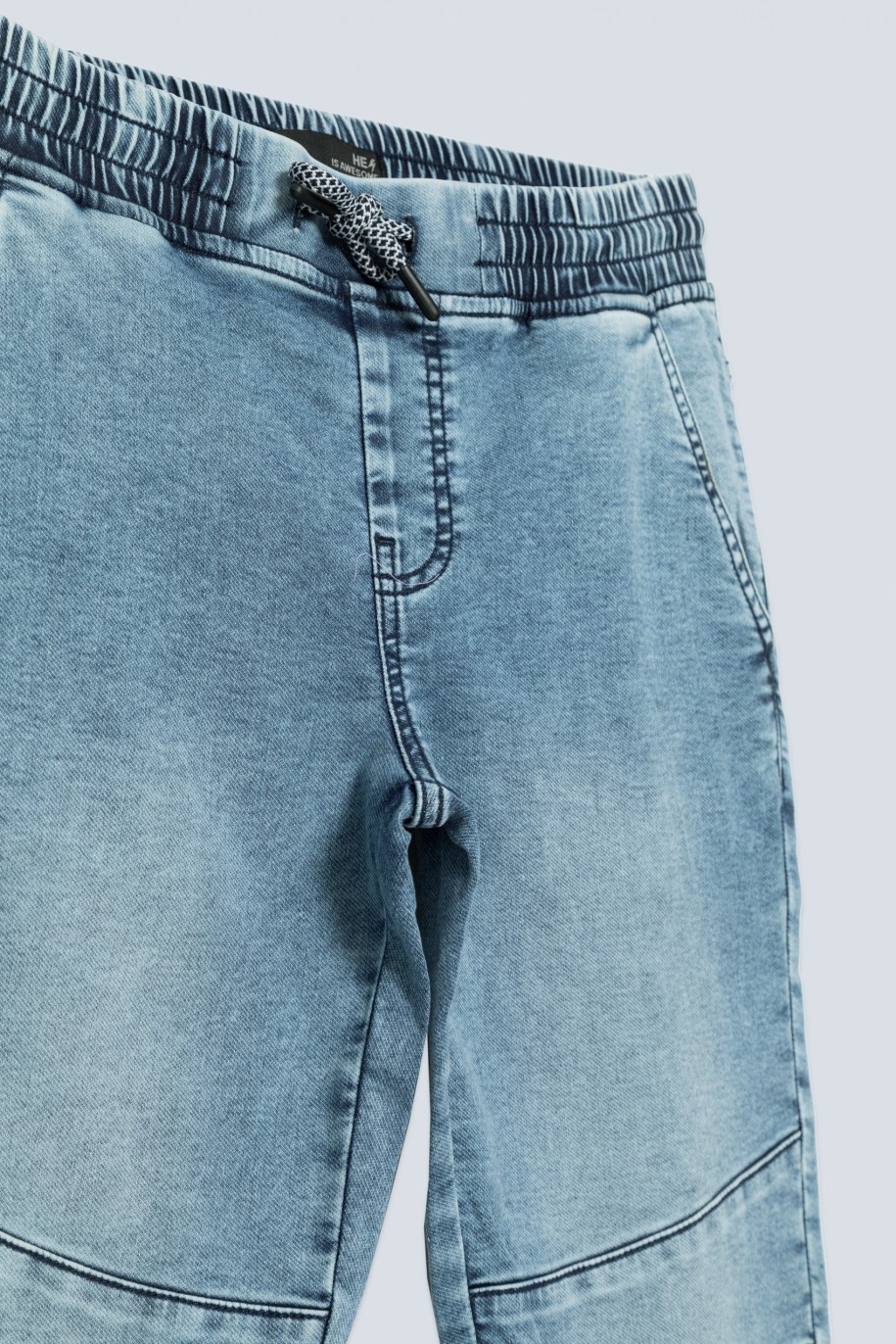 Niebieskie jeansy typu jogger ze ściągaczami dla chłopaka - 33582