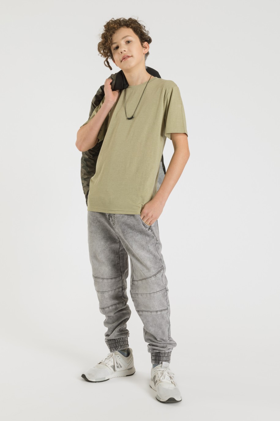 Szare jeansy typu jogger ze ściągaczami dla chłopaka - 33583