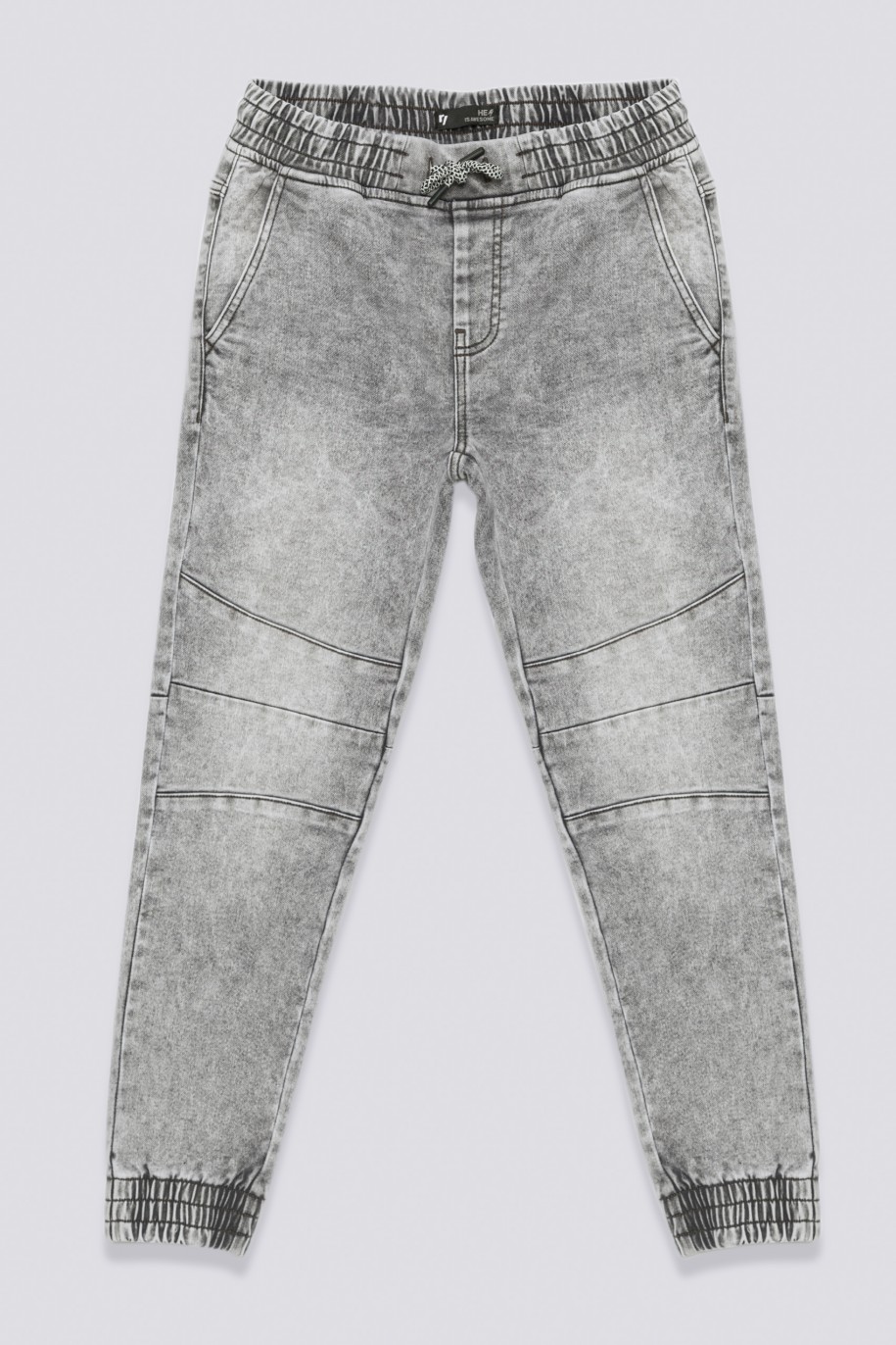 Szare jeansy typu jogger ze ściągaczami dla chłopaka - 33587