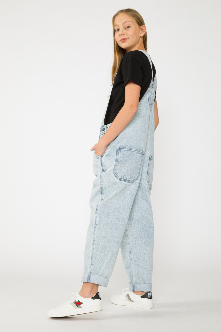Jeansowe długie ogrodniczki dla dziewczyny - 33608