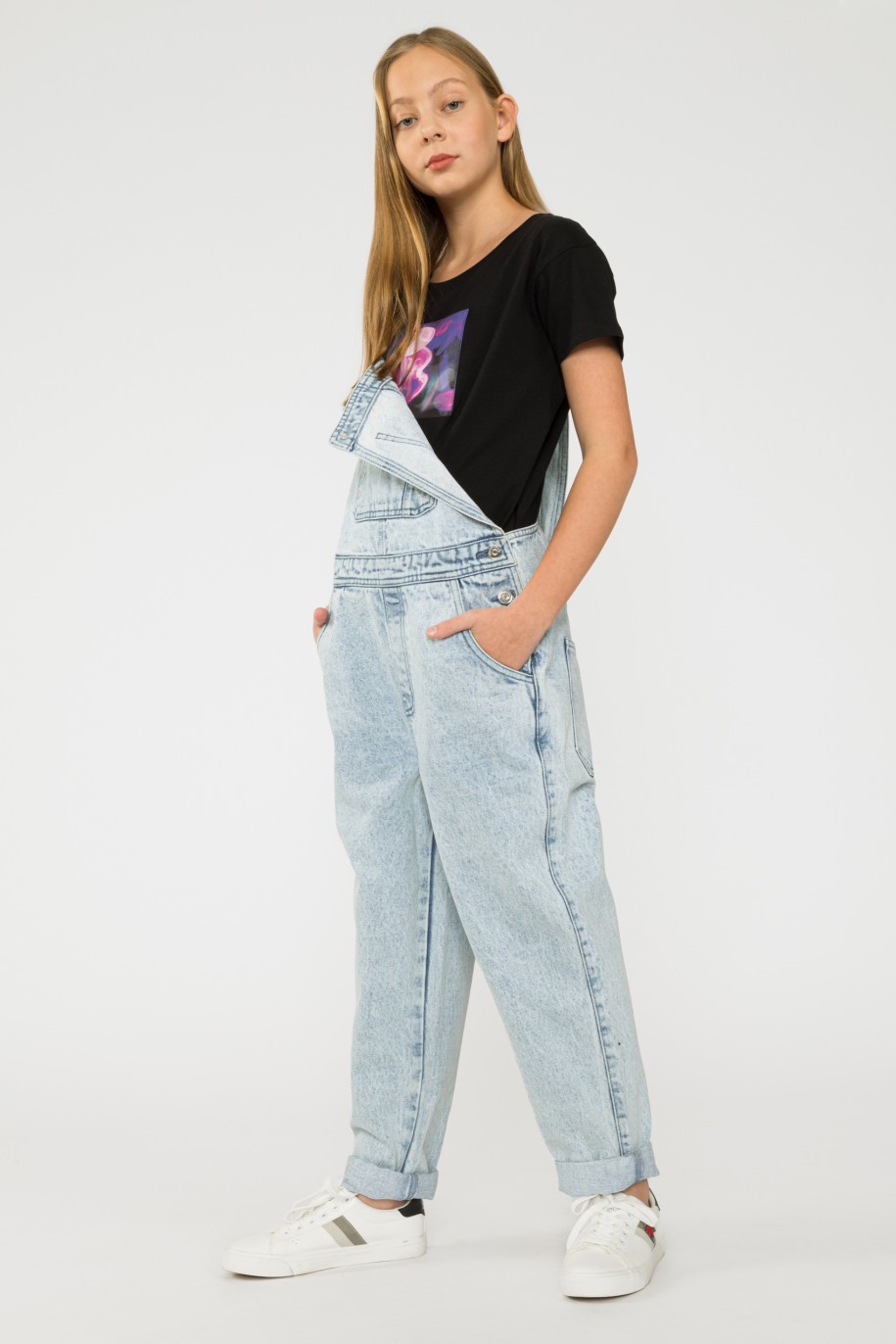 Jeansowe długie ogrodniczki dla dziewczyny - 33611